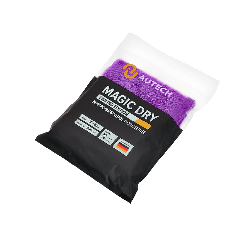 картинка Микрофибровое полотенце пурпурное для сушки авто фиолетовое - AuTech Magic Dry 50x80см.