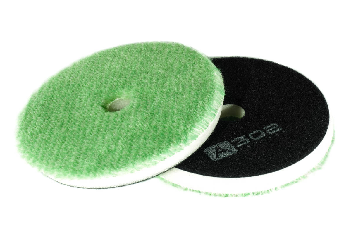 картинка Гибридный полировальник на поролоне (ворс 8мм) - А302 Green Hybrid Wool Cutting Pad 150/18/160мм.