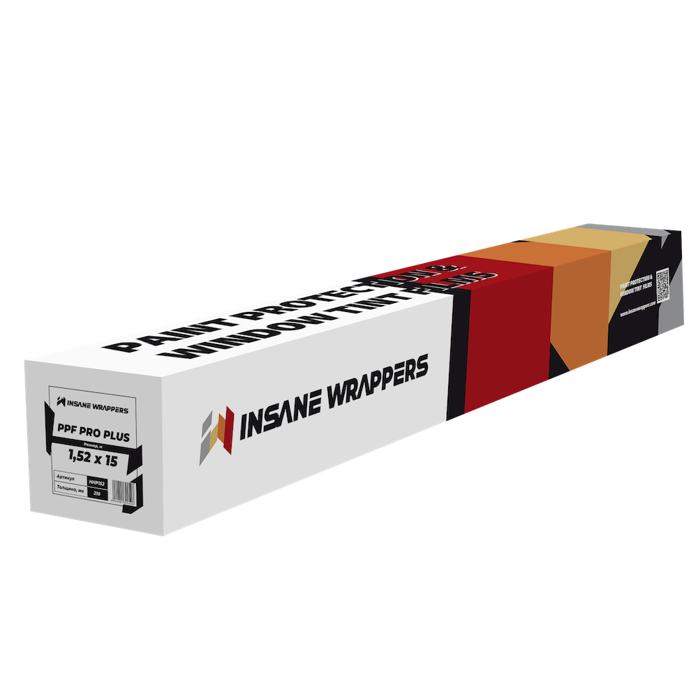 картинка Прозрачная полиуретановая плёнка твердый топ (210мк) - Insane Wrappers PPF Pro Plus 1,52x15м.