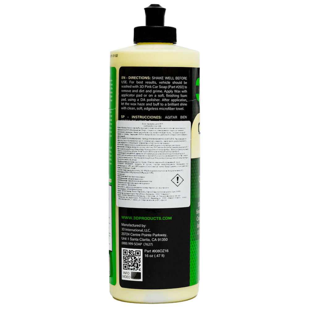 картинка Карнаубский крем-воск - 3D 908 Carnauba Wax 473мл.